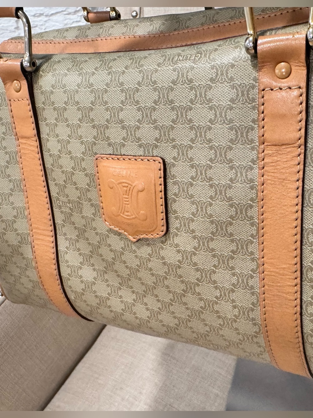 Vintage Authentic Celine Macadam Boston Bag — Monogram Canvas with Leather Trim - Picture 7 of 14